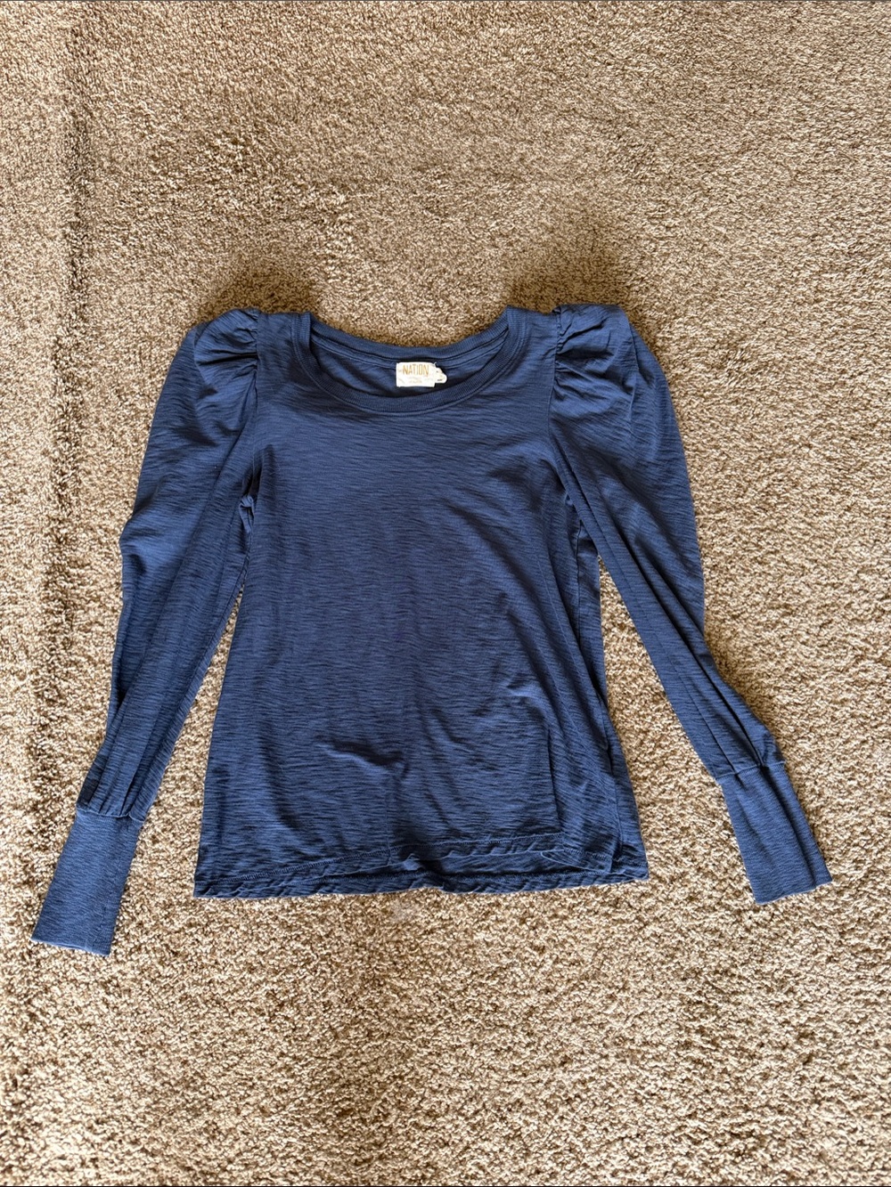 Nation LTD Romy Long Sleeve Navy Puff Shoulder Women's Top
